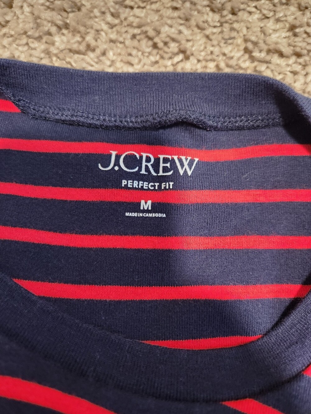 J crew Perfect-Fit Long Sleeve Crewneck T-shirt In Porto Stripe Navy Cand Size M - Picture 5 of 7